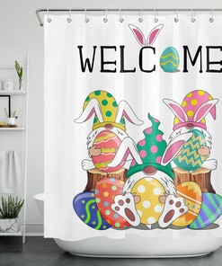 Cute Bunny Gnome Eggs Easter Shower Curtain for a Fun and Festive Bathroom Decor