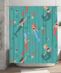 Cute Cartoon Mermaids Green Shower Curtain - Inches 