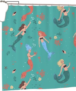 Cute Cartoon Mermaids Green Shower Curtain - Inches