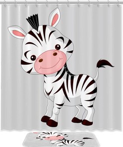 Cute Cartoon Zebra Bathroom Shower Curtain - Waterproof Fabric