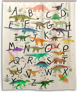 Cute Dinosaur Alphabet Shower Curtain for Whimsical Bathroom Decor