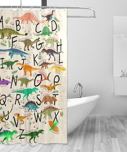 Cute Dinosaur Alphabet Shower Curtain for Whimsical Bathroom Decor