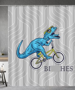 Cute Dinosaur Ride A Bike Pattern Shower Curtain - Whimsical Bathroom Decor for Kids