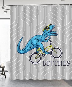 Cute Dinosaur Ride A Bike Pattern Shower Curtain - Whimsical Bathroom Decor for Kids