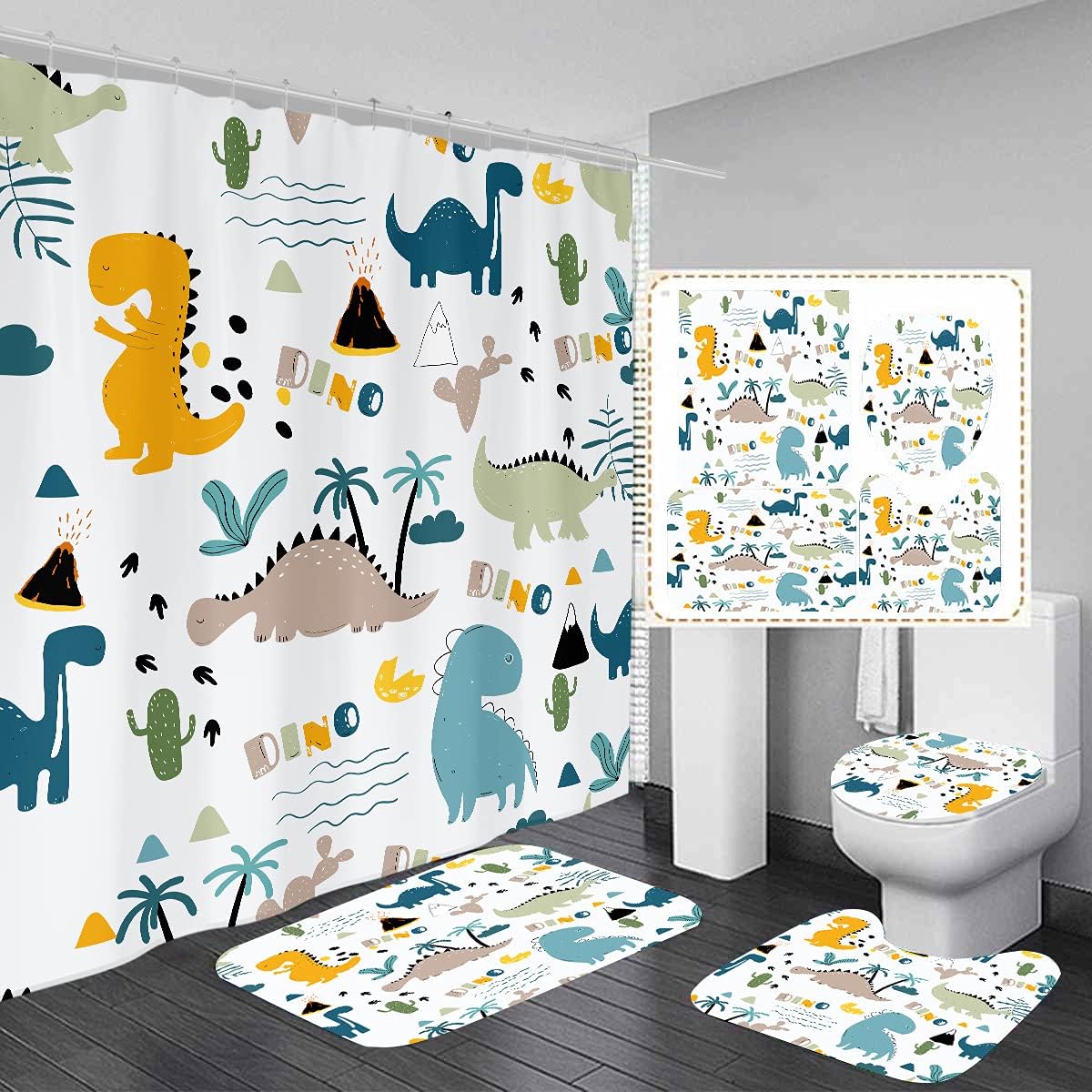 Cute Dinosaur Shower Curtain for Children's Bathroom Perfect for Kid