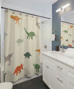 Cute Dinosaur Shower Curtain for Kids Bathroom Decor