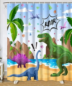 Cute Dinosaur Shower Curtain for Kids Bathroom Decor