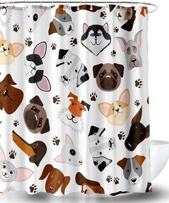 Cute Dog Shower Curtain - Adorable Puppy Fabric Bathroom Decor