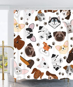 Cute Dog Shower Curtain - Adorable Puppy Fabric Bathroom Decor