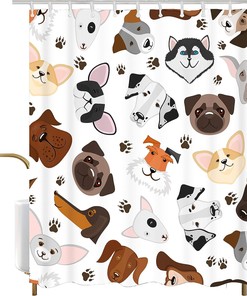 Cute Dog Shower Curtain - Adorable Puppy Fabric Bathroom Decor