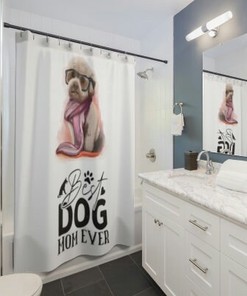 Cute Dog Shower Curtain - Best DOG MOM EVER Bathroom Art