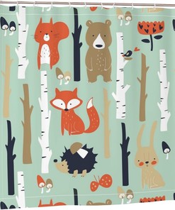 Cute Fox Bear Bird Bunny Tree Shower Curtain - Home Decor Bathroom Curtain