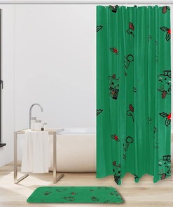 Cute Green Christmas Deer Shower Curtain in Waterproof Fabric
