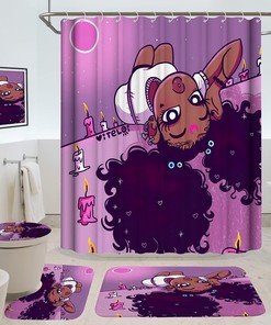 Cute Hair Black Girl Shower Curtain Set for Cool Bathroom Decor