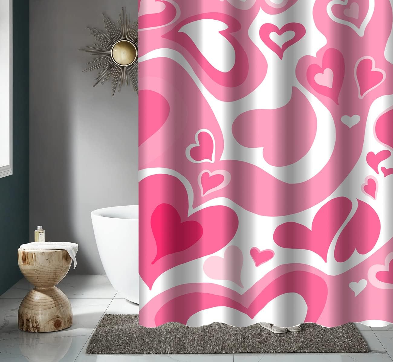 Cute Kawaii Vintage Shower Curtain for the Pink Aesthetic Lover - Abstract Love Design