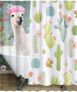 Cute Llama Shower Curtain for Animal Theme Bathroom Decor