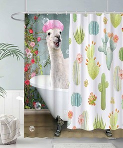 Cute Llama Shower Curtain for Animal Theme Bathroom Decor