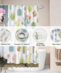 Cute Llama Shower Curtain for Animal Theme Bathroom Decor