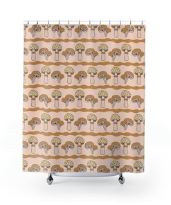 Cute Mushroomcore Boho Shower Curtain for Whimsical Bathroom Decor 