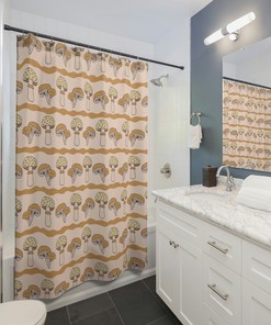 Cute Mushroomcore Boho Shower Curtain for Whimsical Bathroom Decor