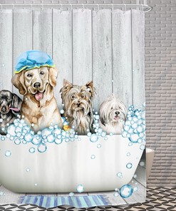 Cute Naked Dog in a Bathtub Shower Curtain for a Rustic Farmhouse Bathroom Decor