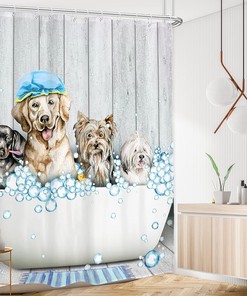 Cute Naked Dog in a Bathtub Shower Curtain for a Rustic Farmhouse Bathroom Decor