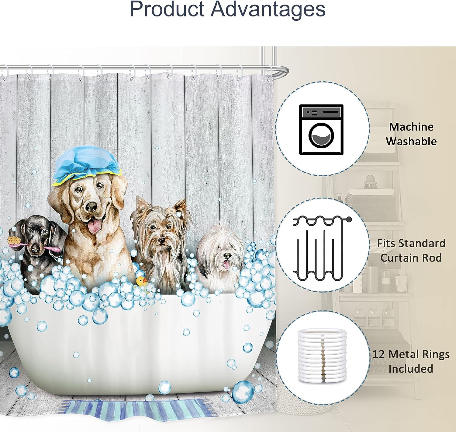 Cute Naked Dog in a Bathtub Shower Curtain for a Rustic Farmhouse Bathroom Decor