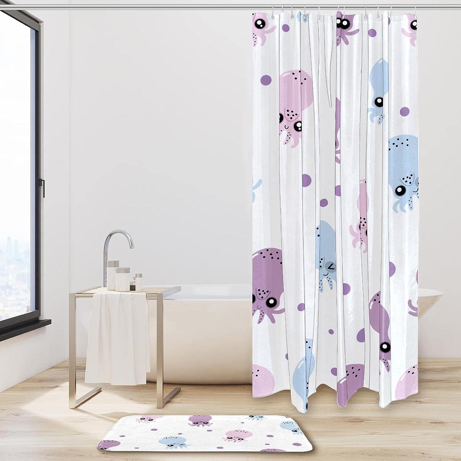 Cute Octopus Waterproof Shower Curtain for Kids Bathroom Decor