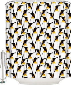 Cute Penguins Cartoon Fun Art Bathroom Shower Curtain - Waterproof Fabric