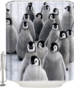 Cute Penguins Fun Art Bathroom Shower Curtain - Waterproof Fabric 