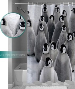 Cute Penguins Fun Art Bathroom Shower Curtain - Waterproof Fabric 
