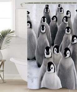 Cute Penguins Fun Art Bathroom Shower Curtain - Waterproof Fabric 