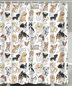 Cute Puppy Dog Shower Curtain Set for Kids Bathroom Decor
