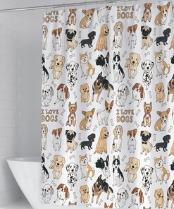 Cute Puppy Dog Shower Curtain Set for Kids Bathroom Decor