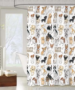 Cute Puppy Dog Shower Curtain Set for Kids Bathroom Decor
