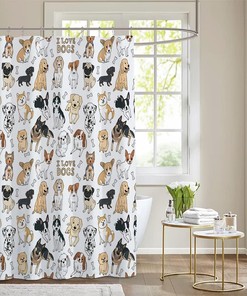 Cute Puppy Dog Shower Curtain Set for Kids Bathroom Decor
