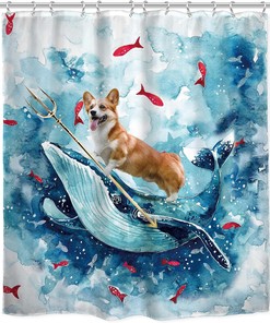 Cute Riding Whale Kids Shower Curtain with Colorful Watercolor for a Nautical Bathroom Decor