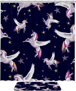 Cute Unicorn Stars Bathroom Shower Curtain - Waterproof Fabric