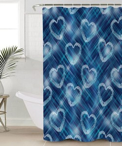 Cute Valentine's Day Shower Curtain, Love Heart Blue Ombre Striped for Bathroom Decor