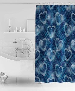 Cute Valentine's Day Shower Curtain, Love Heart Blue Ombre Striped for Bathroom Decor