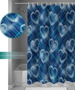 Cute Valentine's Day Shower Curtain, Love Heart Blue Ombre Striped for Bathroom Decor