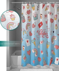 Cute Valentine's Day Shower Curtain, Pink Love Heart Blue Ombre for Bathroom Decor