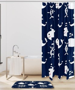 Cute Whale & Anchor Pattern Waterproof Fabric Shower Curtain for Kids Bathroom - Bathroom Accessories