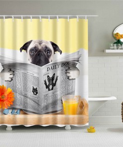 Cute and Quirky - 3D Pet Bulldog Dog Puppy Newspaper Animal Bathroom Shower Curtain for Bathroom Decor