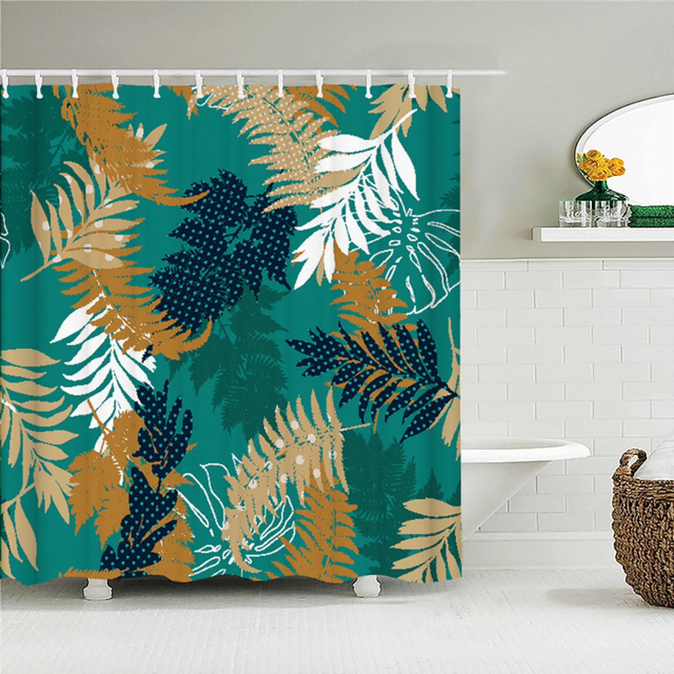 Cycad Leaves Shower Curtain for Botanical Bathroom Decor Bluefink