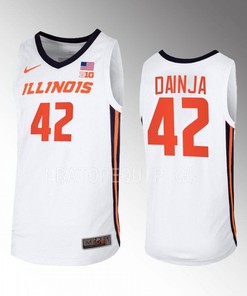 Dain Dainja 42 Illinois Fighting Illini White Jersey 2022-23 Home Basketball