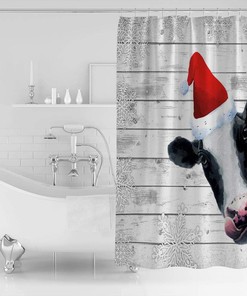 Dairy Cow Animal Snowflake White Wood Farm Christmas Shower Curtain for Home Bathroom Decor