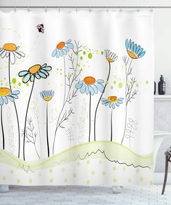 Daisy Flowers in Spring Cloth Fabric Shower Curtain, Romantic Gardening Theme Illustration, Bathroom Curtain