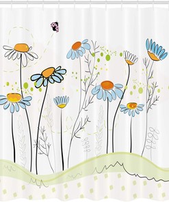 Daisy Flowers in Spring Cloth Fabric Shower Curtain, Romantic Gardening Theme Illustration, Bathroom Curtain