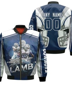 Dallas Cowboys CeeDee Lamb 00 NFL Team Dark Blue Jersey Style Gift With Custom Number Name For Dallas Cowboys Fans Lamb Fans Bomber Jacket
